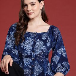all about you Ethnic Print Puff Sleeve Top-image-100