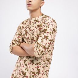 Anouk Rustic Band Collar Floral Printed Roll-Up Sleeves Kurta-10