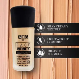A.D.S Face Infinity Full Coverage Matte Finish Liquid Foundation - 30 ml - Shade 02 image 4