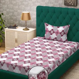 KLOTTHE Pink Geometric Cotton Single Bedsheets-image-95