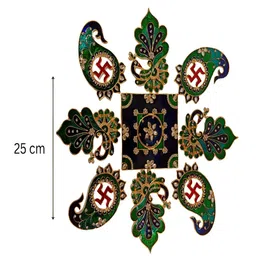 Kala Samarpan Green & Red Swastik & Peacock Shaped Rangoli Sticker With Centerpiece image 4
