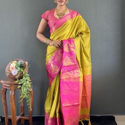 LeeliPeeri Designer Woven Design Zari Saree With Blouse Piece-image-86