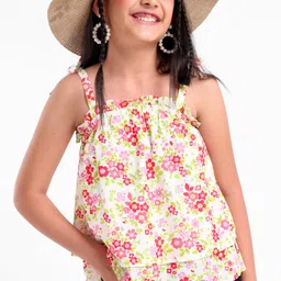 Pine Kids Singlet Sleeves Layered Top Floral Print - White-picture-44
