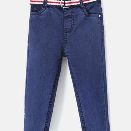 Babyhug Cotton Stretchable Full Length Washed Jeans With Belt  Fly With Zipper -  Dark Blue-image-49
