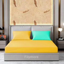 Filymore Plain Solid Double Bedsheet - Yellow & Aqua-34