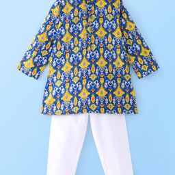 Babyhug 100% Cotton Full Sleeves Kolka Printed Kurta Pyjama Set - Blue-image-56
