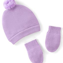 Babyoye 100% Cotton Solid Cap and Mittens Set Purple - Diameter 11 cm-image-48