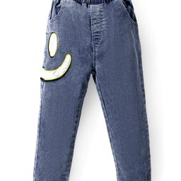 Kookie Kids Full Length Washed  Denim Jeans with Smiley Print - Blue-image-30