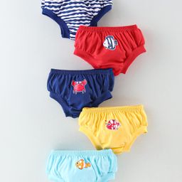 Doodle Poodle 100% Cotton Single Jersey Aquatic Animals Print Briefs Pack Of 5 - Multicolour-image-96
