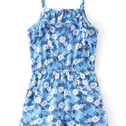 Babyhug 100% Cotton Knit Single Jersey Singlet Sleeve Jumpsuit With Floral Print - Blue-image-64