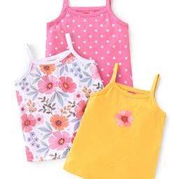 Babyhug 100% Cotton Knit Sleeveless Floral & Polka Dots Printed Antibacterial Slips Pack of 3 - Multicolour-image-96