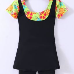 LOBSTER  Half Sleeves  Frock Swimsuit with Floral Print - Black-20