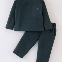 Kanvin Fleece Full Sleeves Winter Night Suit Solid Colour - Olive-image-27