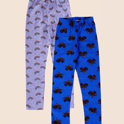 Junitos Pack Of 2 Cotton Rainbow  Printed Ankle Length Leggings - Royal Blue & Grey-image-68