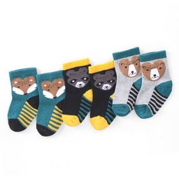 Cute Walk by Babyhug Anti-Bacterial Ankle Length Animal Design Socks Pack of 3 - Black Grey & Blue-image-46