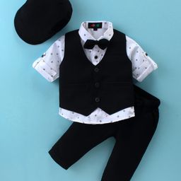 Robo Fry Cotton Lycra Full Sleeves Three Piece Party Suit With Hat - Black-image-36