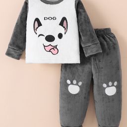 Kookie Kids Full Sleeves Winter Wear Night Suit With Animal Applique - Grey-image-93