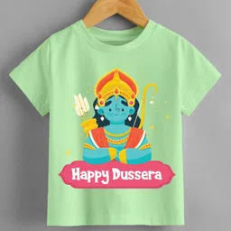 KNITROOT Dussehra Theme Half Sleeves Happy Dussehra Text Printed Tshirt - Geeen-picture-40