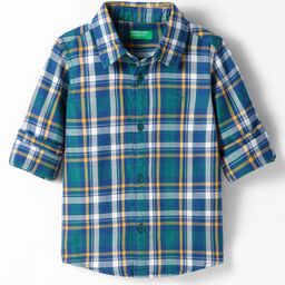UCB Cotton Woven Full Sleeves Shirt With Checkerd Design - Green-image-55