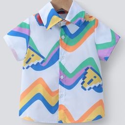 Mark & Mia Poly Blend Half Sleeves Printed Shirt - White-image-46