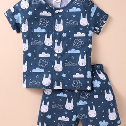 Ollypop Sinker Knit Half Sleeves Shorts Nightsuit with Bunny Print - Navy Blue-image-61
