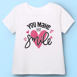 Kookie Kids Cotton Jersey Knit Half Sleeves T-Shirt with Glitter Heart Print - White-image-29
