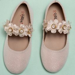 Toothless Floral Applique Detailed & Rhinestones Embellished With Velcro Closure Ballerinas - Peach-image-46