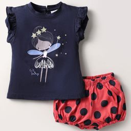 Simply Sinker Knit Frill Sleeves T-Shirt & Short Set With Fairy Tale Print - Navy Blue & Red-image-37