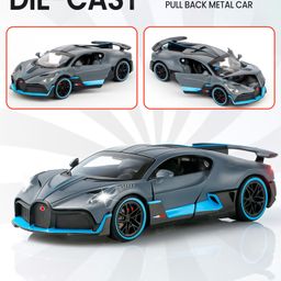 Fiddlerz Die-Cast Car Toy 1:32 Scale with Pull Back Action LED Lights Openable Doors Realistic Sound Supercar Premium Collectible Model Metal Car for Kids and Adults (Grey)-image-13