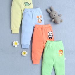 BUMZEE Cotton Knit Pack Of 4 Cute Animals Printed Pajamas - Orange & Green-image-90