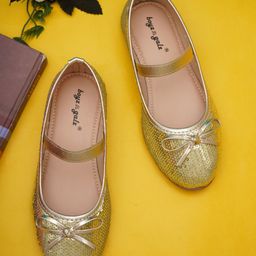 boyz n galz Bow Applique Detailed Sequins Embellished Slip On Mary Jane Ballerinas - Gold-image-82