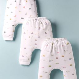 Simply Interlock Knit Full Length Vehicle Printed Diaper Leggings Pack of 3 - White-picture-22