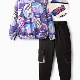 OLLINGTON ST. Cotton Full Sleeves Printed Sweatshirt & Joggers Set - Multicolor & Black-picture-47