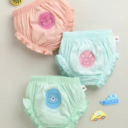 BUMZEE Cotton Knit Pack Of 3 Cute Animals Printed Panties - Peach & Mint Green-picture-15