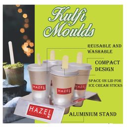 HAZEL Aluminium Kulfi Ice Cream Mould Set of 4 with Stand & 12 Ice Cream Sticks - Multicolour image 2