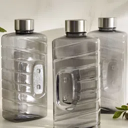 Home Centre Black & Silver-Toned Set of 3 Plastic Solid Water Bottle-image-72