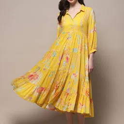 CORSICA Women Ethnic Motifs Printed Shirt Collar Fit & Flare Dress-picture-6