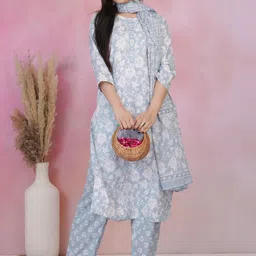 Gs Fashions Women Ethnic Motifs Printed Regular Straight Kurta Trousers Dupatta-27