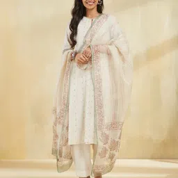 Fabindia Floral Printed Block Print Technique Cotton Silk Dupatta-9