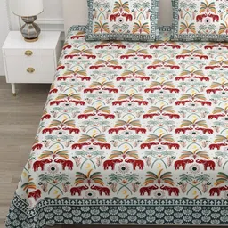 ATARAH Blue & White Ethnic Motifs 144 TC Queen Bedsheet with 2 Pillow Covers-picture-25