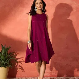 InWeave Women Solid Round Neck Sleeveless A-Line Dress-picture-37
