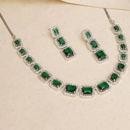 JEWILLEY Silver-Plated American Diamond Studded Jewellery Set-image-31