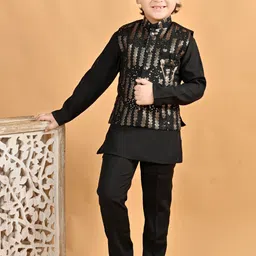 BT DEZINES Boys Pure Cotton Straight Kurta With Trouser & Sequinned Waistcoat-image-82