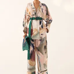 OFRIDA Printed Shirt Collar Shirt Belt With Trousers Co-Ords-image-56