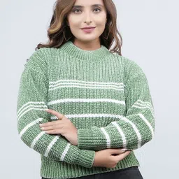 FEVERFEW Women Striped Round Neck Pullover Sweaters-picture-31