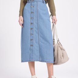 glitchez City Chic High-Waist Midi Denim Skirt-image-64