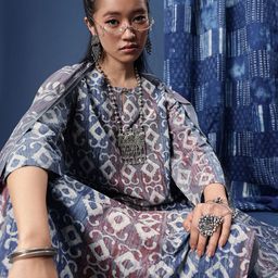 Taavi Indie-Printed Straight Indigo Kurta with Trousers & With Dupatta-picture-15