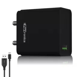 Portronics Black 3.0A Single Port Adapter with Type C Cable POR 1103-46
