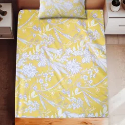 HARYANA HOOPS Yellow & White Floral Printed 220 TC Single Bedsheet Set 2m x 1.23m-image-60