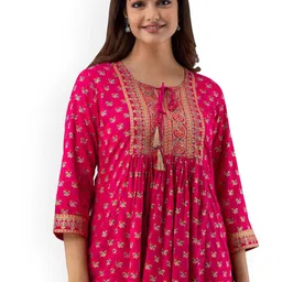 DMP FASHION Floral Printed Tie-Up Neck Anarkali Kurti-picture-45